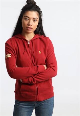 90S RALPH LAUREN EMBROIDERED LOGO ZIPPED HOODIE
