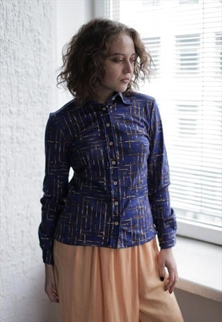 VINTAGE 90'S BLUE PATTERNED LONG SLEEVE SHIRT