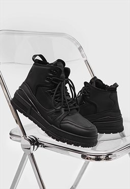 Chunky sole high tops platform sneakers skater shoes black
