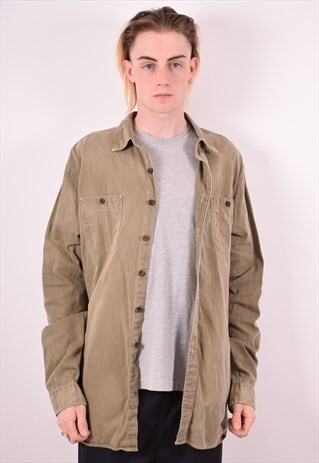 POLO RALPH LAUREN MENS VINTAGE SHIRT XL KHAKI 90S