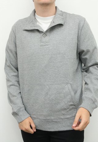 GAP - GREY QUARTER BUTTON SWEATSHIRT - XLARGE