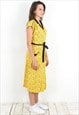 WOMEN'S S WRAP DRESS FLORAL YELLOW COLLARED CLASSY VINTAGE