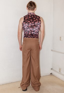 Vintage wide fit flare trousers in tawny brown