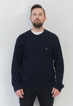 Vintage Men's XL Jumper Pullover Sweater Knit navy Cotton