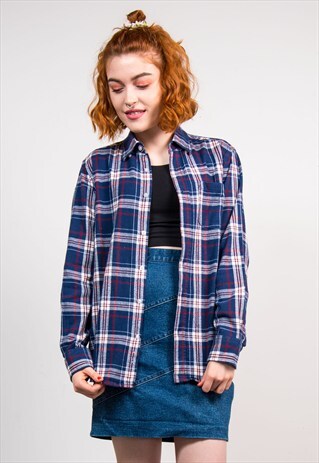 VINTAGE 90'S BLUE CHECK PATTERN FLANNEL SHIRT