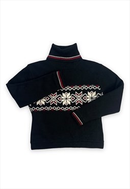 Vintage Christmas Jumper turtle neck snowflake pattern black