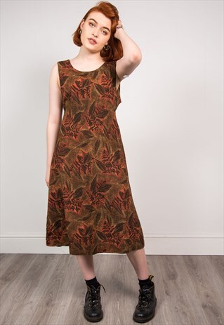 VINTAGE 90'S BROWN NATURE MIDI DRESS