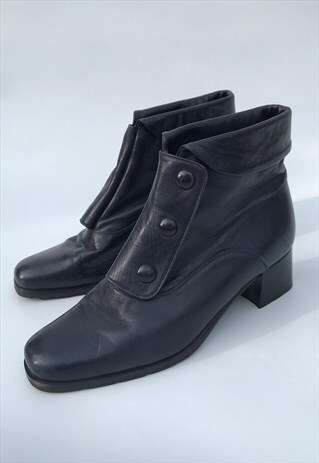 VINTAGE 90S 70S LEATHER VICTORIAN STYLE PRAIRIE BOOTS