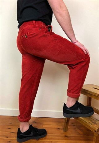 VINTAGE 90S BARBOUR CORDUROY STRAIGHT LEG TROUSERS RED