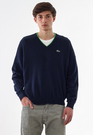 VINTAGE LACOSTE SWEATER V-NECK 90S NAVY BLUE