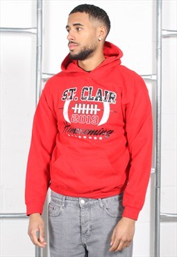 Vintage American College Hoodie Red Pullover Jumper Medium