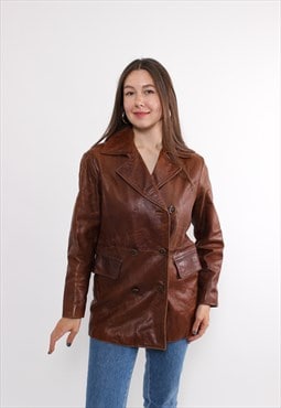 80s brown leather jacket, vintage western style leather