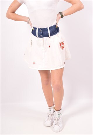 VINTAGE FERRE DENIM MINI SKIRT WHITE