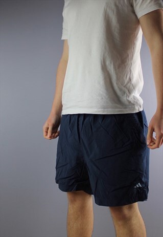 VINTAGE ADIDAS SHORTS IN NAVY WITH POCKETS, EMBROIDERED LOGO