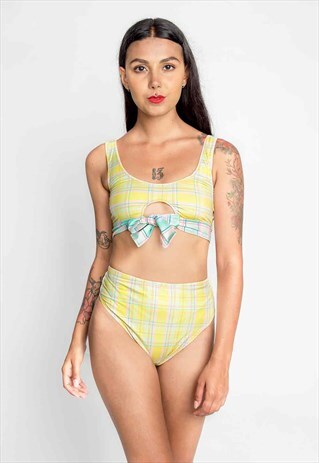 HIGH WAIST BIKINI IN PASTEL CHECK