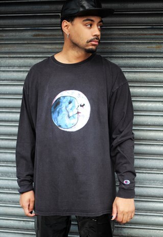 REWORKED REZINA CUSTOMISED MOON PRINT CHAMPION SWEATSHIRT