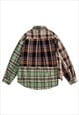 PATCHWORK SHIRT LONG SLEEVE CHECK BLOUSE PLAID TOP IN GREEN