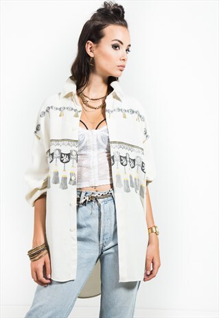 ON SALE VINTAGE 80S CRAZY PRINT SHIRT / S161