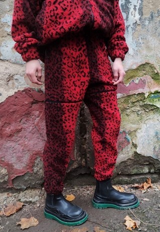LEOPARD FLEECE JOGGERS HANDMADE ANIMAL PRINT 2 IN 1 OVERALLS