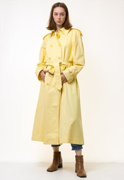 Aquascutum Yellow Vintage Maxi Long Lined Trench Coat 5532