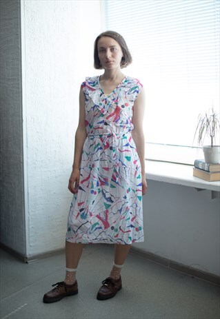 VINTAGE 80'S MULTICOLORED SLEEVELESS MIDI DRESS