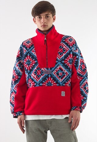 VINTAGE ONEILL POLARTEC PULLOVER HALF ZIP JACKET 90S RED