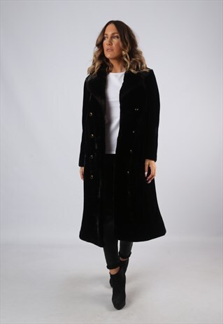 FAUX FUR COAT JACKET MID LONG VINTAGE UK 10 (GJ2C)