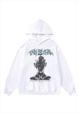 Raver hoodie cyber punk premium skinhead jumper in white