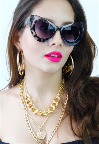 BLACK TORTOISE SHELL CAT EYE OVERSIZED SUNGLASSES