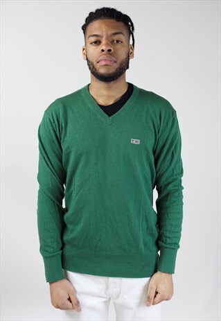 VINTAGE NAPAPIJRI GREEN V-NECK LIGHT JUMPER