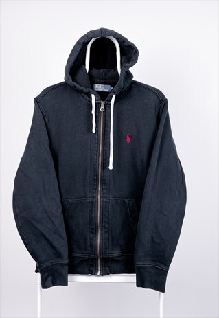 VINTAGE RALPH LAUREN HOODIE ZIP BLACK MEDIUM