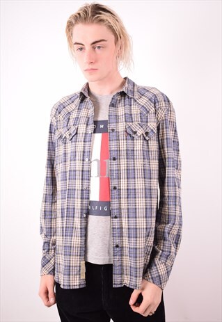 LEVI'S MENS VINTAGE SHIRT LARGE BLUE CHECK 90S