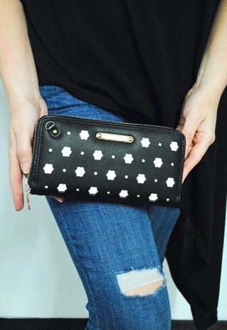 BLACK & WHITE MONOCHROME TECH DOUBLE OPENER PURSE