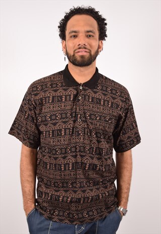 VINTAGE VINTAGE ABSTRACT POLO SHIRT BROWN