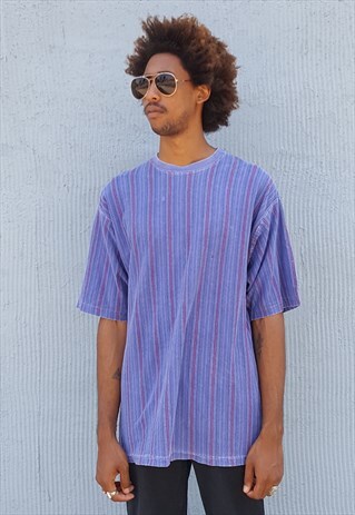 90S PREPPY SKATER LUXURY VERTICAL STRIPE TEE LARGE