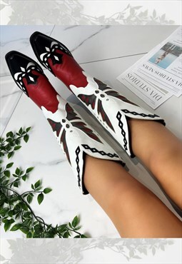 Cowboy boots Red White Black western cowgirl boots