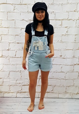 VINTAGE BLUE DENIM SHORT DUNGAREES