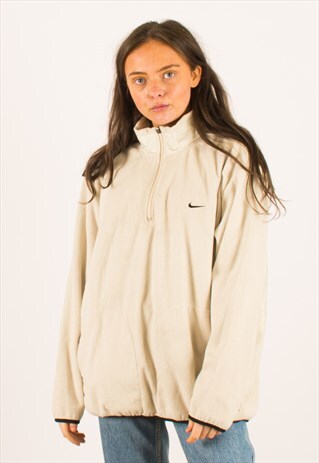 VINTAGE 90S NIKE BEIGE RIBBED QUARTER ZIP SWEATSHIRT XL