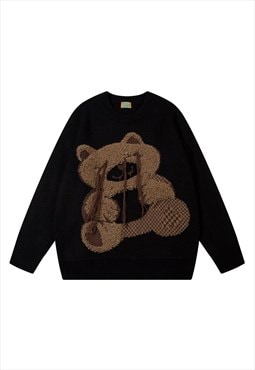 Teddy sweater patchwork fluffy knitwear jumper bear top 