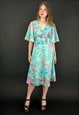 VERA MONT VINTAGE 70'S FLUTED SLEEVE GREEN FLORAL DRESS