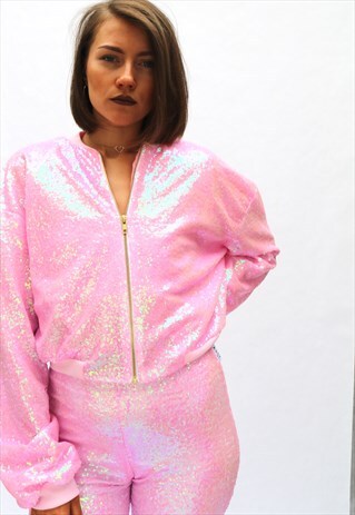 PINK SEQUIN BOMBER JACKET