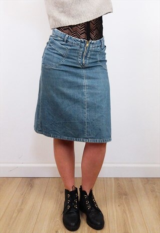 STRENESSE GABRIELE STREHLE VINTAGE DENIM MIDI SKIRT