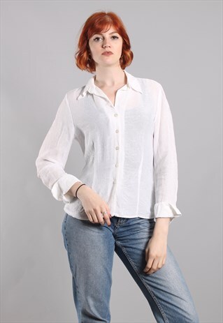 VINTAGE 90S WHITE TEXTURED SHEER BLOUSE