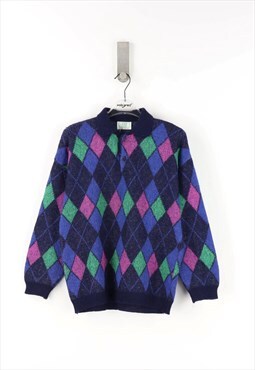 Vintage Benetton Patterned Polo Jumper - S