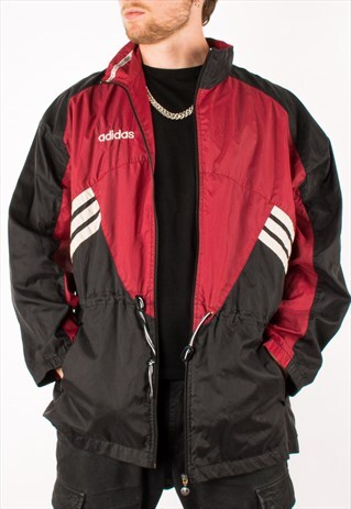 VINTAGE 90S RED BLACK SPELLOUT ADIDAS WINDBREAKER JACKET