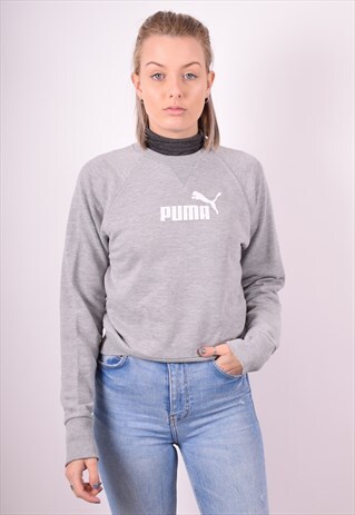 PUMA WOMENS VINTAGE SWEATSHIRT JUMPER MEDIUM GREY 90S