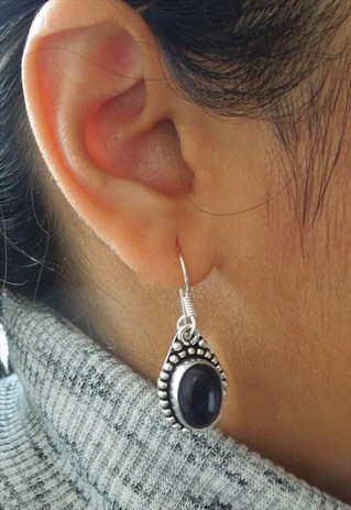 VINTAGE LOOK INDIAN EARRINGS WITH PURPLE STONE