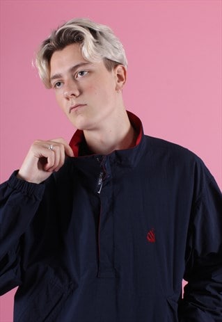 NAVY NAUTICA EMBROIDERED 1/4 ZIP JACKET