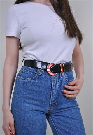 80S BLACK DISCO BELT, VINTAGE PARTY ACCESSORIES, SUIT BELT