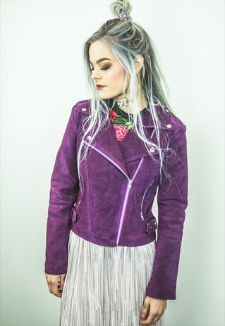 PURPLE SUEDE FRINGE BIKER JACKET